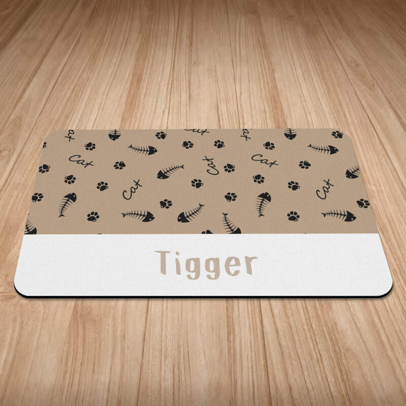 Personalised Fish Bones & Toe Beans Design Cat Bowl Mat
