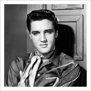 Holy Mackerel Elvis Presley smiling retro black and white photographic card featuring a vintage image of the musician and actor smiling - 15cm square and blank inside