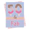 50 and fab, a bright and fun 50th birthday card with a gorgeous printed envelope - 12 x 17cm and blank inside - made in the UK