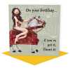 If you've got it - Lady Godiva themed birthday card - designed by Erica Sturla - 15cm square and blank inside, made in the UK