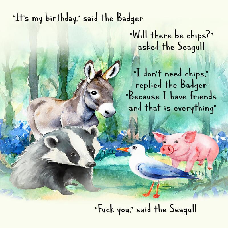 Funny Birthday Card pig donkey seagull badger A5 uncoated textured