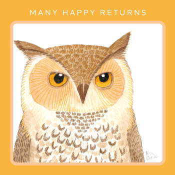 Holy Mackerel Owl nature and bird themed birthday card by Ailsa Black - 15cm square - blank inside