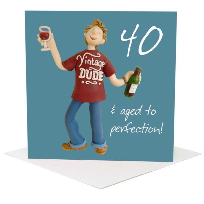40th birthday card for him - designed by Erica Sturla - 15cm square and blank inside, made in the UK