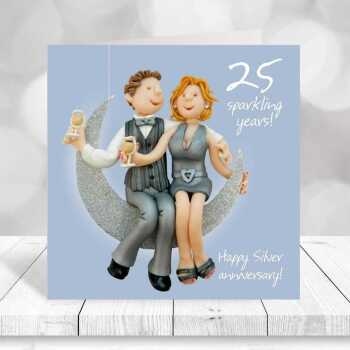 25th anniversary card (silver anniversary card) - designed by Erica Sturla - 15cm square and blank inside, made in the UK