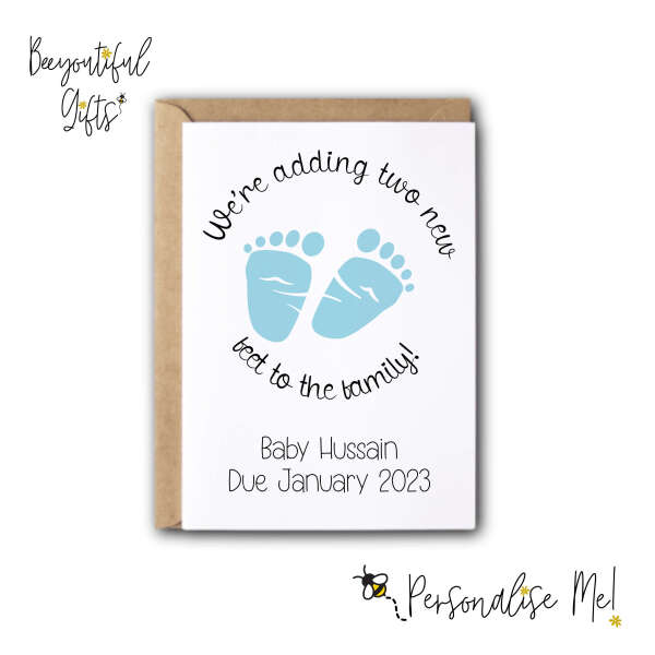 Personalised Pregnancy Announcement Card - We're Adding Two New Feet To The Family - Yellow - Small (Approx. A6)