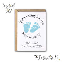 Personalised Pregnancy Announcement Card - We're Adding Two New Feet To The Family - Yellow - Small (Approx. A6)