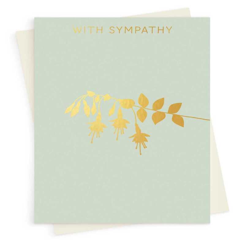 With Sympathy card embellished with a gold foil fuchsia design -  designed by artist Eloise Hall - 15.7 x 11cm and blank inside