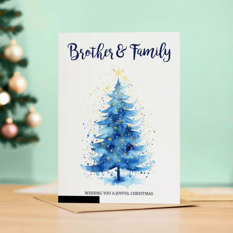 Christmas Card For Brother and Family Card Xmas Card for Brother Christmas Card for Loved One Brother Family Card Christmas Tree Card - Large (5x7) / Blank Message
