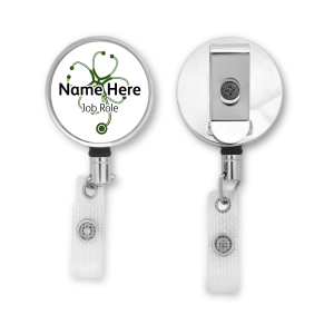 Personalised Metal ID Reel - Stethoscope Shamrock