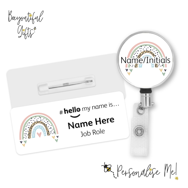 #hello my name is... Name Badge & Metal ID Reel - Boho Rainbow