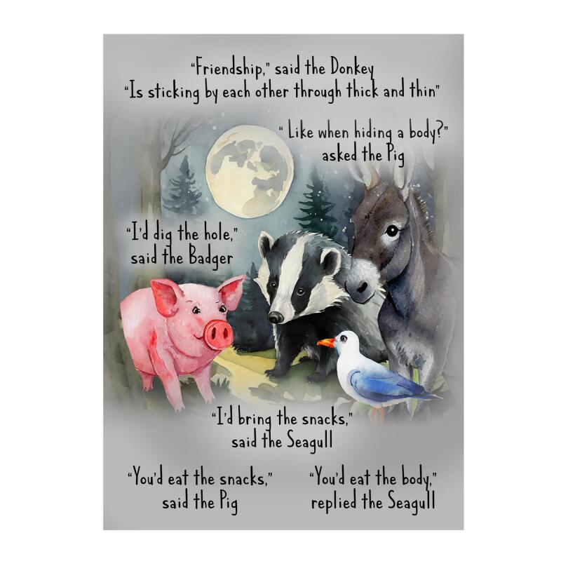 Funny Friendship Birthday Card pig donkey seagull badger A5 uncoated textured