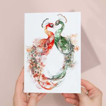 Anniversary Card For Husband or Wife Him or Her Anniversary Card With Intricate Peacock Illustration Anniversary Gift