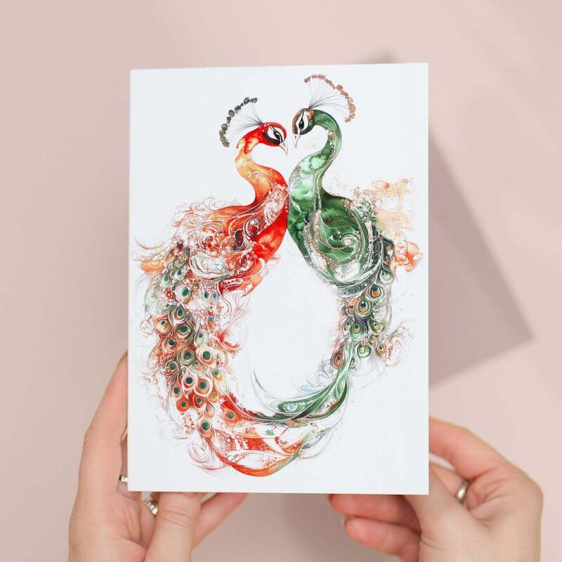 Anniversary Card For Husband or Wife Him or Her Anniversary Card With Intricate Peacock Illustration Anniversary Gift - Portrait (5x7) / Blank Inside