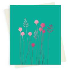 Poppyheads blank card with a pretty pink foil print - designed by artist Eloise Hall - 15.7 x 11cm and blank inside