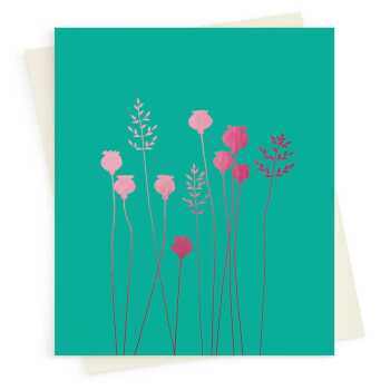 Poppyheads blank card with a pretty pink foil print - designed by artist Eloise Hall - 15.7 x 11cm and blank inside