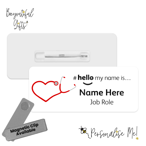 Name Badge - Heart Stethoscope Hello My Name is... - Red