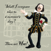 Holy Mackerel thou art hot William Shakespeare funny card featuring the poet with a red rose - designed by artist Erica Sturla - 15cm square and blank inside for your message - made in the UK