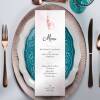 Printed Menu Event for Girl Personalised with Initial and Courses | Teddy Bear | Party, Birthday, Baby Shower, Baptism, Communion - Squared - Sample (not custom)