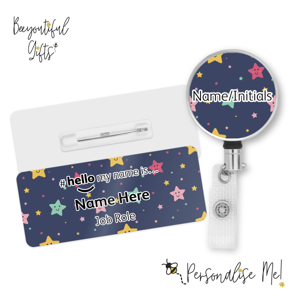 #hello my name is... Name Badge & Metal ID Reel - Cute Stars