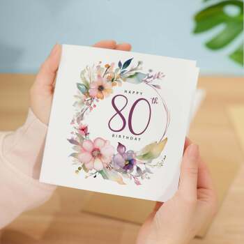 80th Birthday Card For Her Floral Eightieth Birthday Card Eighty Card For Mum Gran Grandma Auntie 80 Card For Friend Floral Design