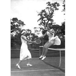 Holy Mackerel leaping the net retro black and white photographic card featuring a vintage image of after a tennis match - 12.6 x 17.7cm and blank inside