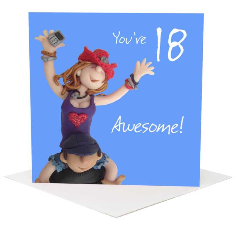 18th birthday card for her - designed by Erica Sturla - 15cm square and blank inside, made in the UK