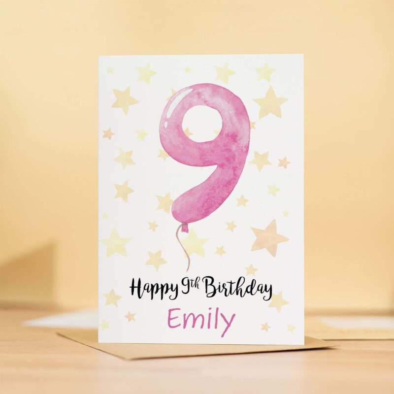 Personalised 9th Birthday Card For Girl Custom Name Card For Girl Ninth Birthday Card For Child Birthday Card for Girl Custom 9th Birthday - Large (5x7) / Blank Message