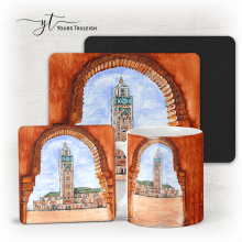 Hassan 2 Mosque - Casablanca - Ceramic Mug, Hardboard Coaster & Placemat Set - Hassan 2 Mosque - Casablanca