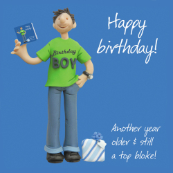 Holy Mackerel "Birthday boy male birthday card by Erica Sturla, for son, brother, husband, boyfriend etc. 15cm square and blank inside