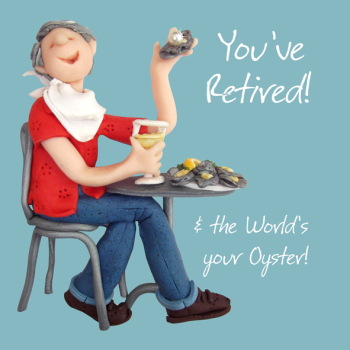 Holy Mackerel the world's your oyster male retirement card for him - designed by artist Erica Sturla - 15cm square and blank inside for your message - made in the UK