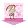 Hooray you're a big sister - new sibling card for a little girl - designed by Erica Sturla - 15cm square and blank inside, made in the UK