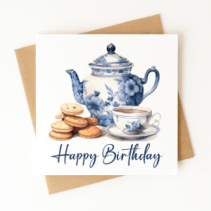 Birthday Card - Happy Birthday Tea & Biscuits