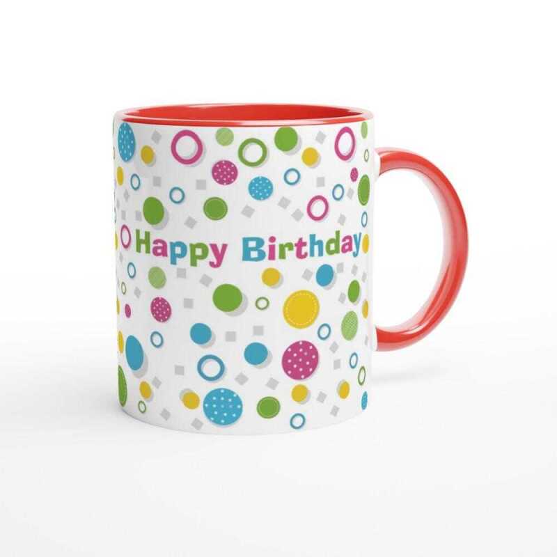Custom Colour Dot Happy Birthday Mug - Ceramic White
