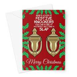 Festive Door Knockers Boob Joke Christmas Card