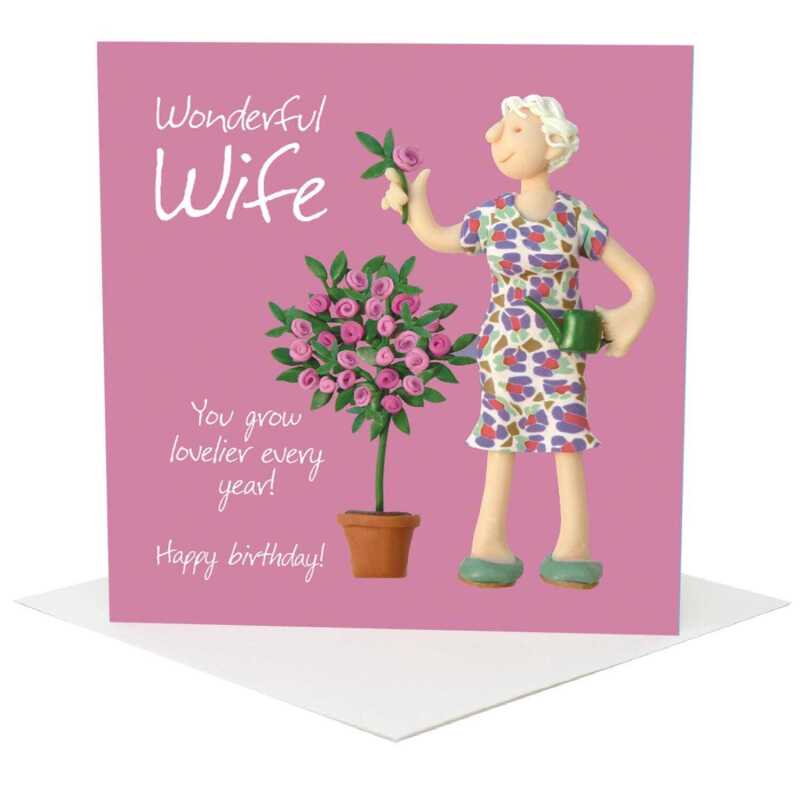 Wonderful wife birthday card - designed by Erica Sturla - 15cm square and blank inside, made in the UK