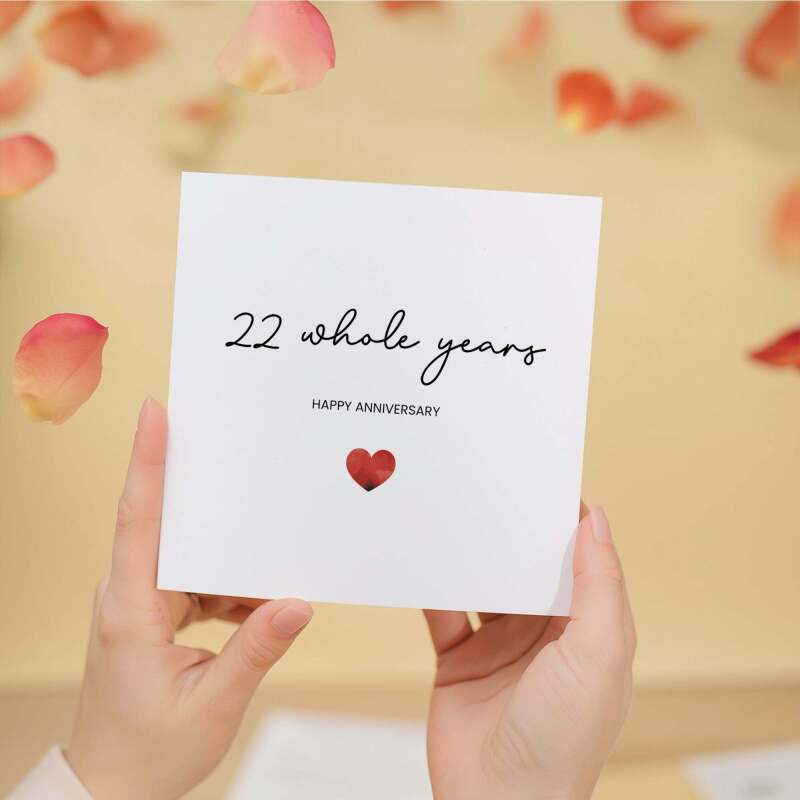22nd Anniversary Card For Wife, Husband, Girlfriend or Boyfriend, Simple Love Heart, Modern & Charming Gesture - Square (5.5x5.5) / Blank Inside