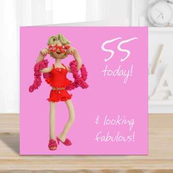 55th birthday card for her - designed by Erica Sturla - 15cm square and blank inside, made in the UK