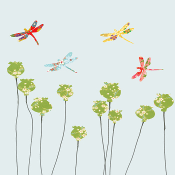 Dragonflies & Poppyheads Greeting Card