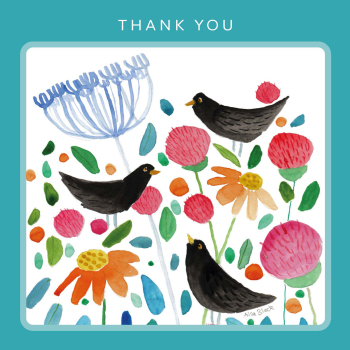 Holy Mackerel Bundle of Blackbirds nature and bird themed thank you card by Ailsa Black - 15cm square - blank inside