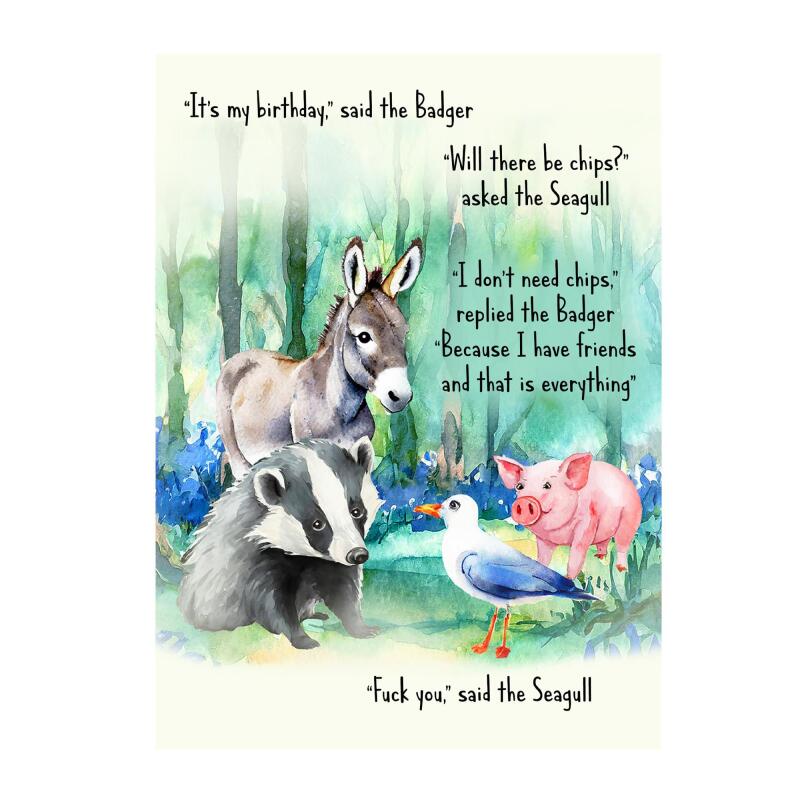 Funny Birthday Card pig donkey seagull badger A5 uncoated textured