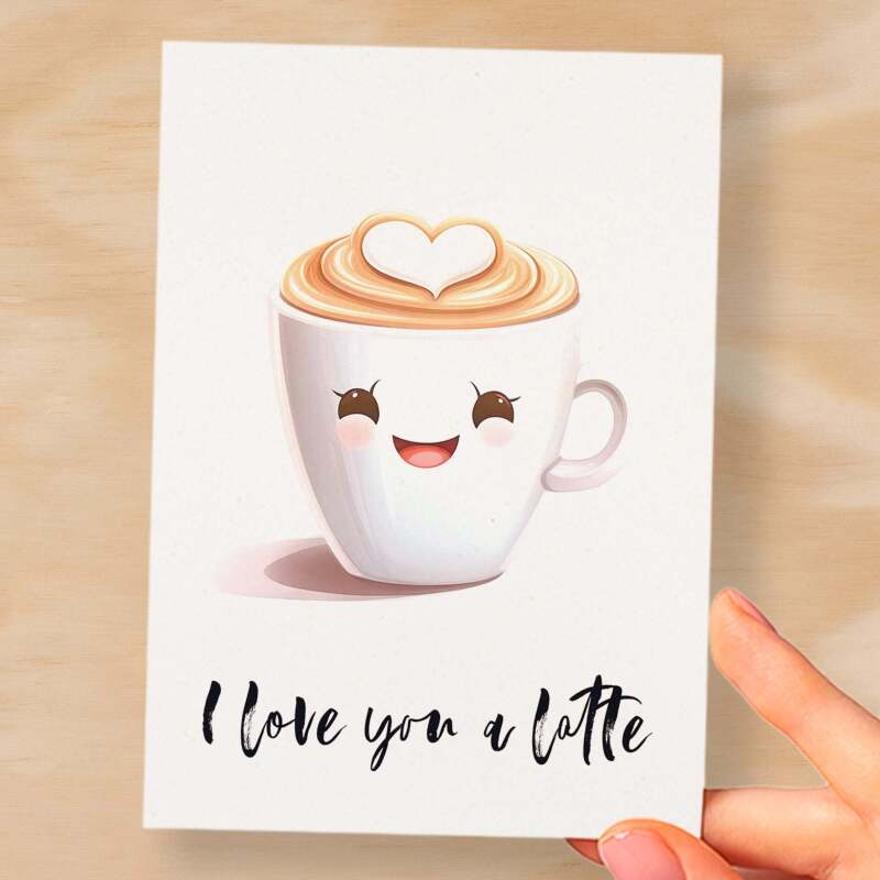 Anniversary or Valentine's Card for Her Anniversary Card for Wife Valentines Day Card For Husband Boyfriend or Girlfriend For Coffee Lover - Large (5x7) / Blank Message