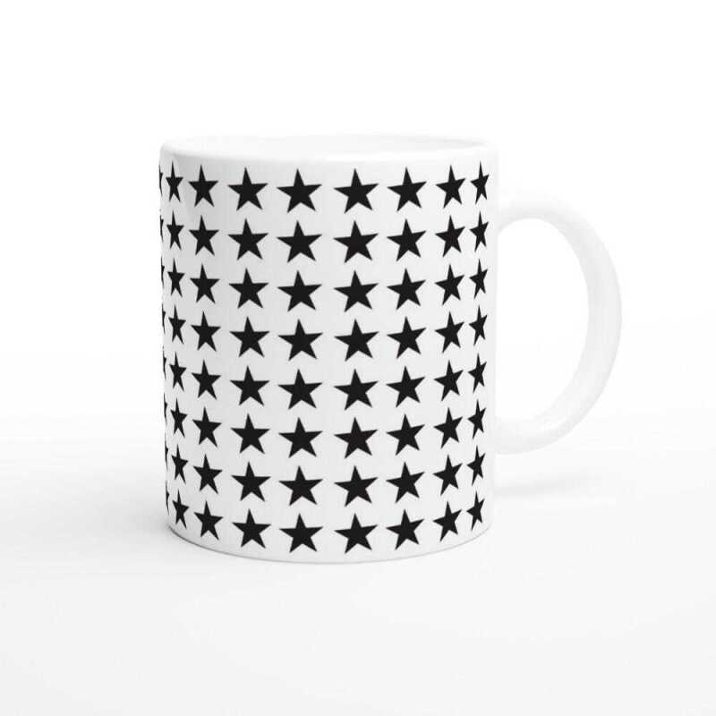 Black Star In Lines Patterned Mug - Ceramic White