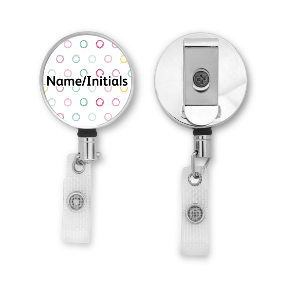 Personalised Metal ID Reel - Scribble Circles Background