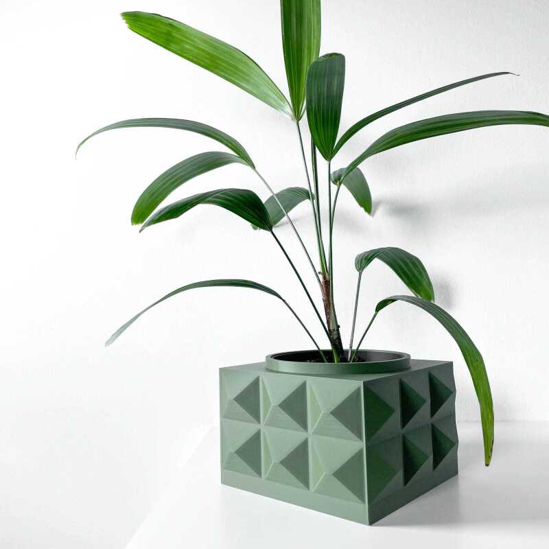The Eldan Planter Pot with Drainage Tray & Stand Included - Matte Dark Green - 3"