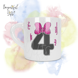 Personalised Bow with Streamers 4th Birthday Number Smug Mug® (6oz)
