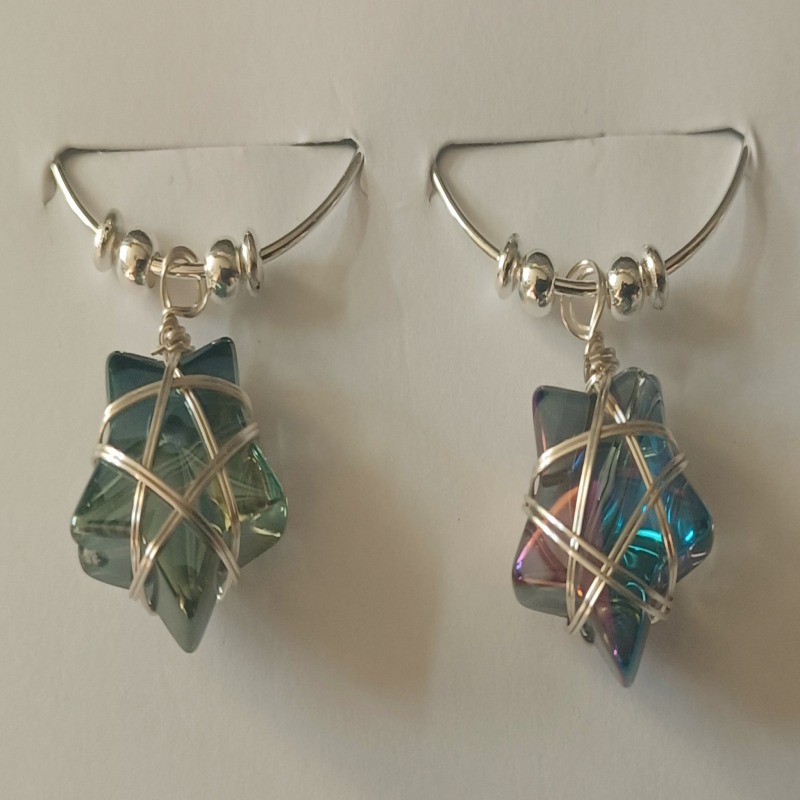 Set of 5 Wine Glass Charms with Wire Wrapped Stars - Silver tone