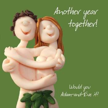 Holy Mackerel another year together wedding anniversary card for a couple - designed by artist Erica Sturla - 15cm square and blank inside for your message - made in the UK