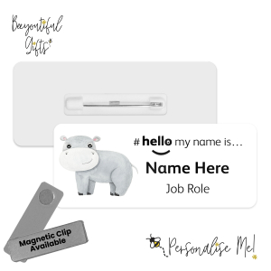 Name Badge - Watercolour Tropical Animal Hello My Name is... - Hippopotamus