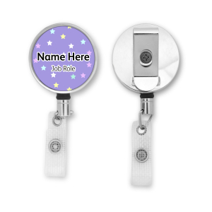 Personalised Metal ID Reel - Stars with Purple Background