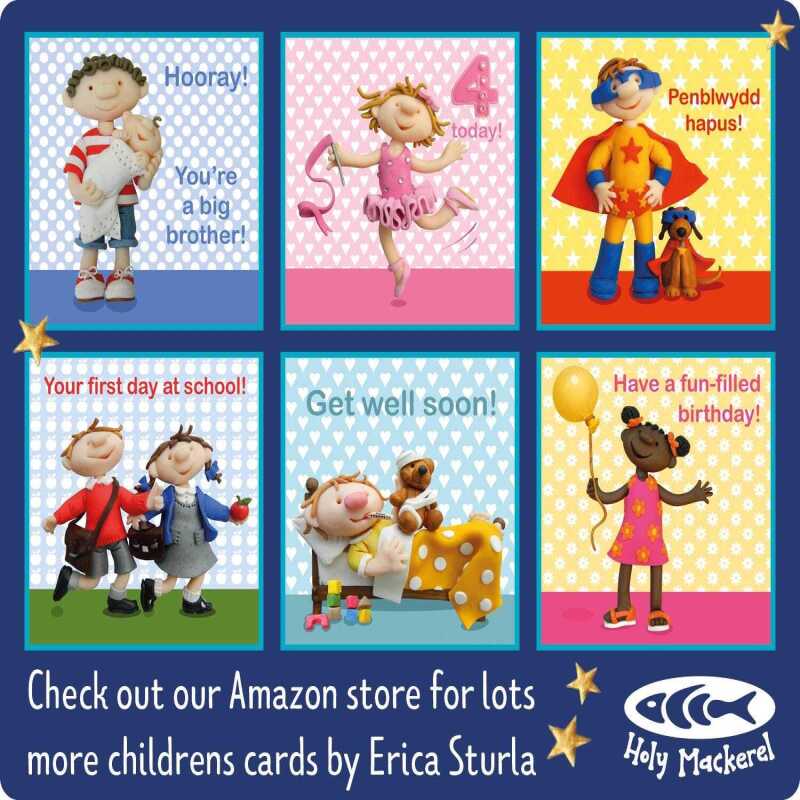 Thank you child's card designed by Erica Sturla - 15cm square and blank inside, made in the UK